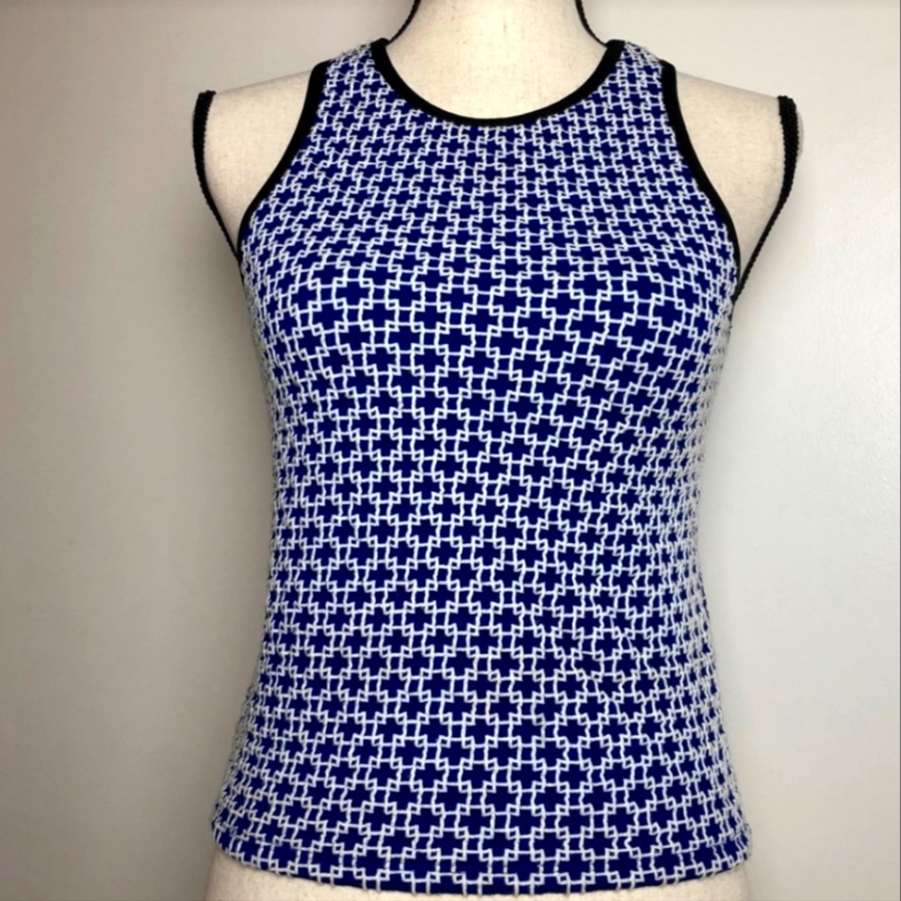 Zara Blue and White Geometric Tank Top